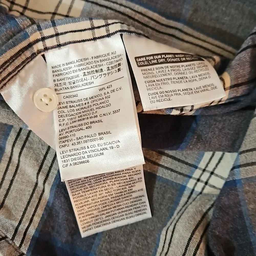 Levi's Men’s Blue Plaid Western Pearl Snap Shirt – Size Large
